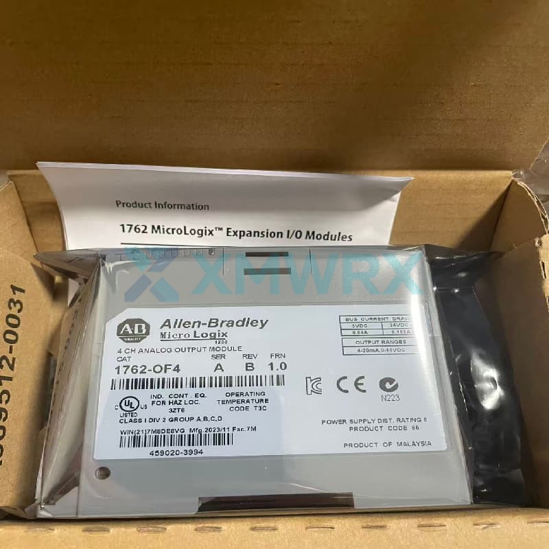 Allen Bradley  1762-0F4/A  A 4-channel analog output expansion module from the MicroLogix series.